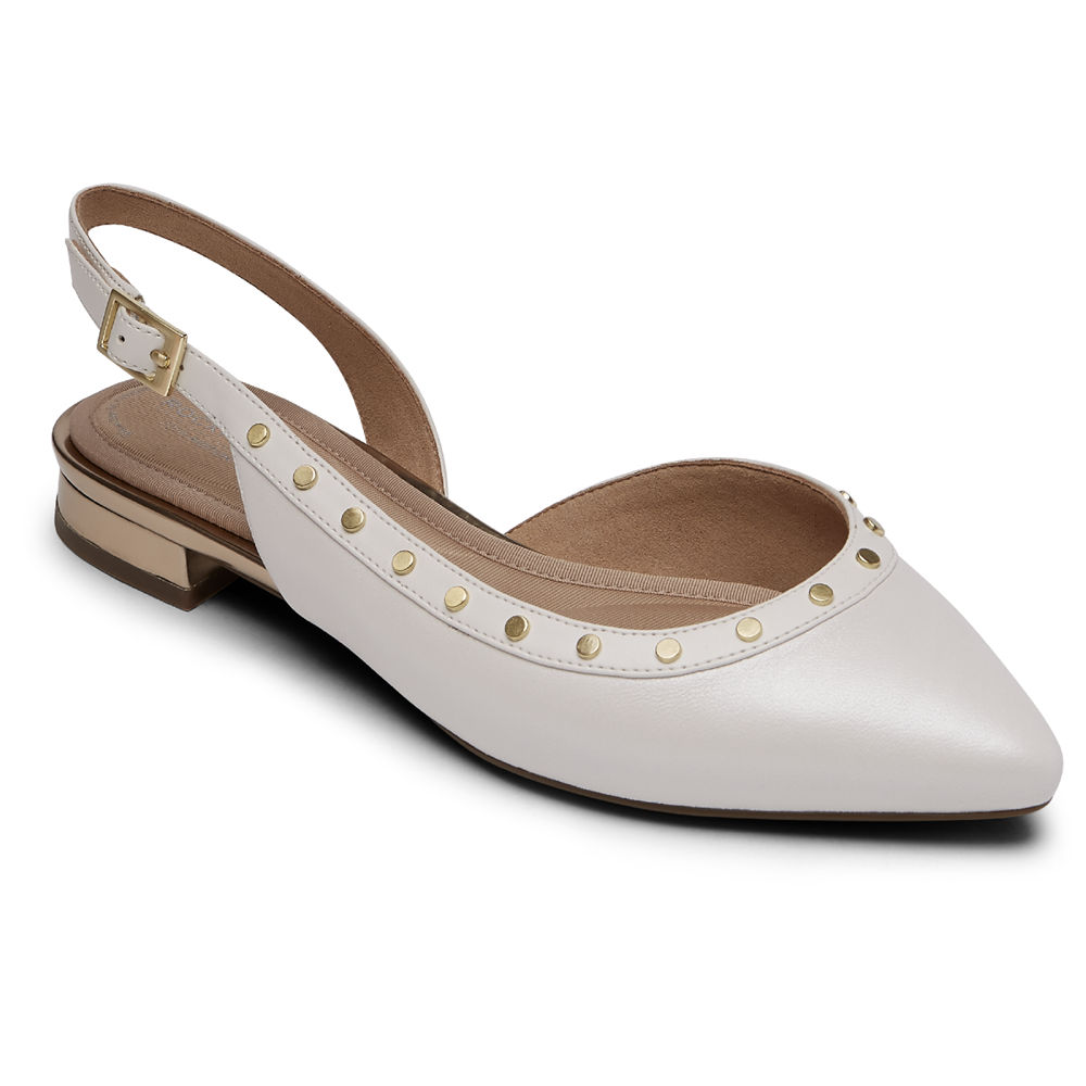 Slingback Rockport Mujer Mexico - Total Motion Zuly Studded Blancos - IZAOV8493